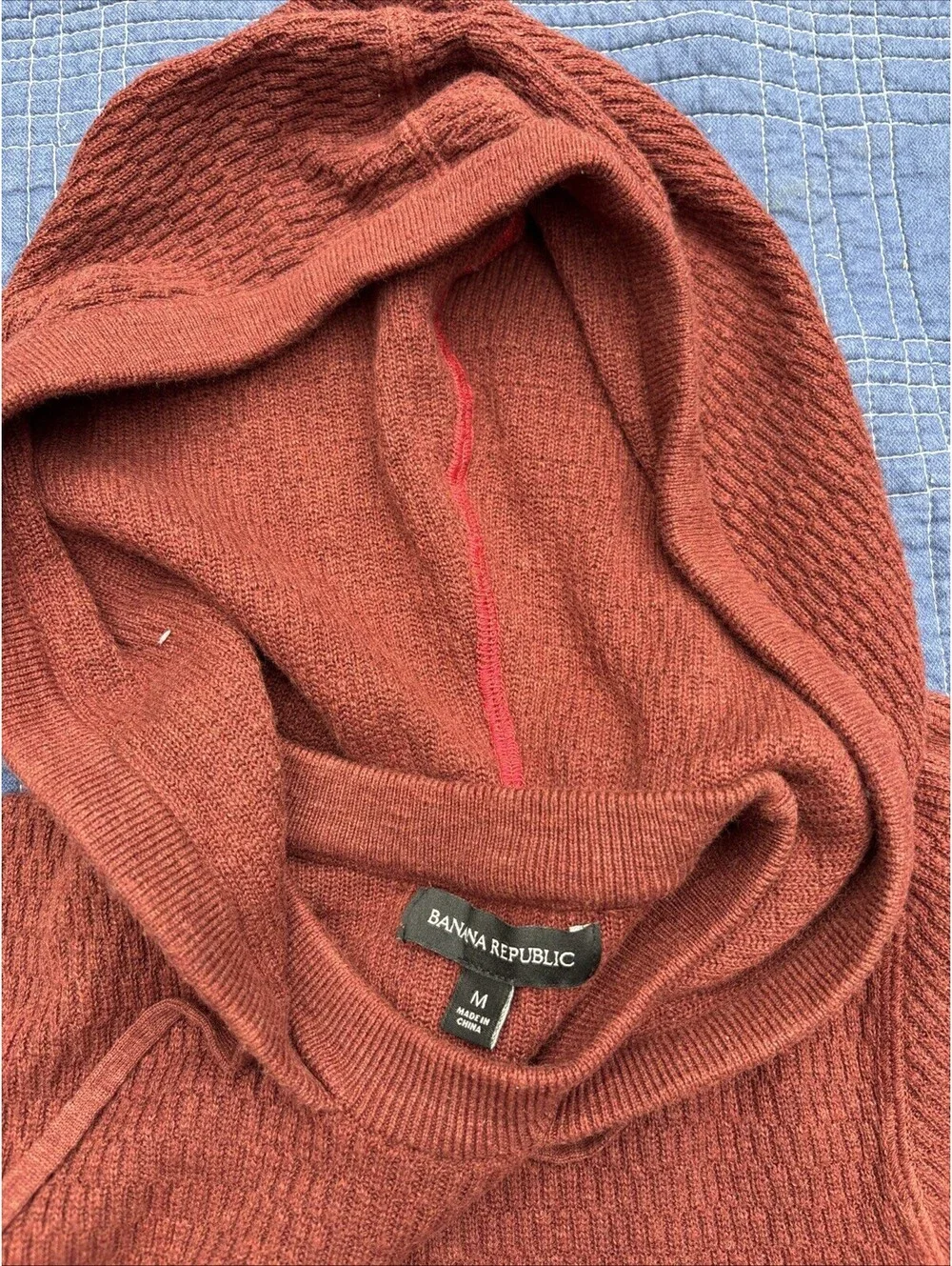 Banana Republic Hoodie Sweater Mens “M” Maroon Textured Knitted Winter Pullover